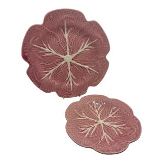 Bordallo Pinhiero Pink Cabbage Plates- Set of 2 Plates For Sale