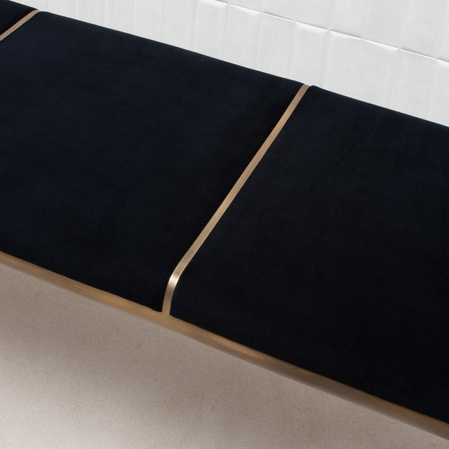 2020s Upholstered Black Velvet Bench With Bronze Patina Brass Detail by R&y Augousti For Sale - Image 5 of 10
