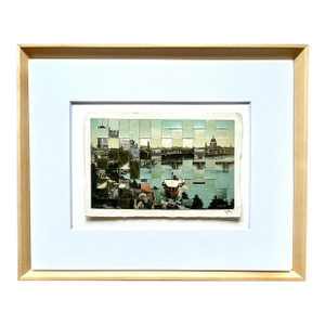 Victoria Embankment, Thames River, London - Hand Cut & Woven Vintage Photo Postcards, Framed