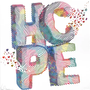 ''Hope Love Explosion'' Contemporary Word Art Acrylic Painting by Virginie Schroeder