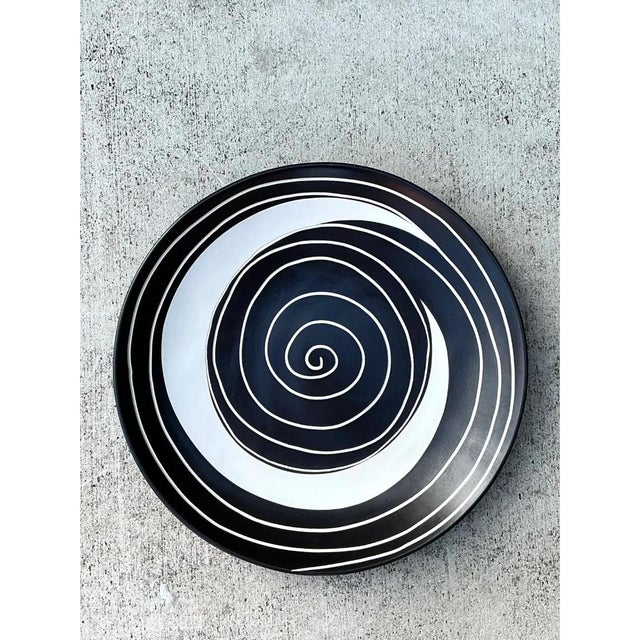 Vintage Monumental Black and White Spiral Ceramic Plate For Sale In West Palm - Image 6 of 12