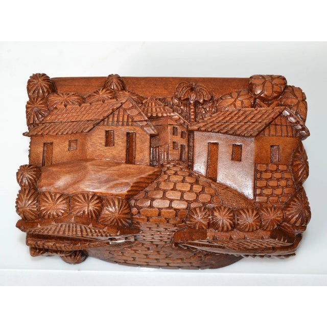 American Vintage Handcrafted and Carved Wood Box House Motif, Trinket Box, Keepsake Box For Sale - Image 3 of 13