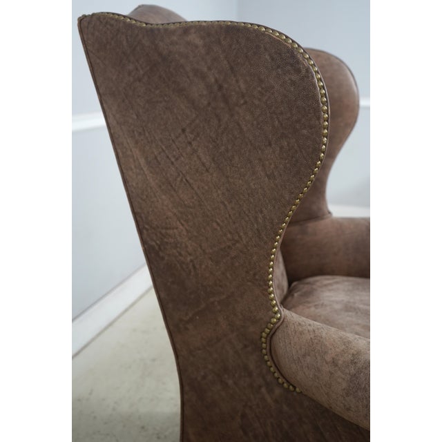 Brown Ralph Lauren Leather Chippendale Wing Chair For Sale - Image 8 of 18