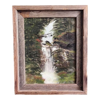 Vintage Original Oil Waterfall Landscape Painting - Framed For Sale