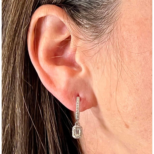 Natural Sapphire Diamond Dangle Earrings 14k WG 1.16 TCW Certified For Sale - Image 10 of 12
