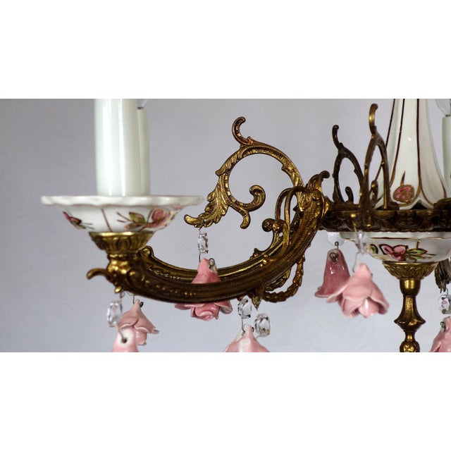 Mid-Century Modern Brass and Porcelain 5-Light Chandelier by Peris Andreu, 1940s For Sale - Image 3 of 16