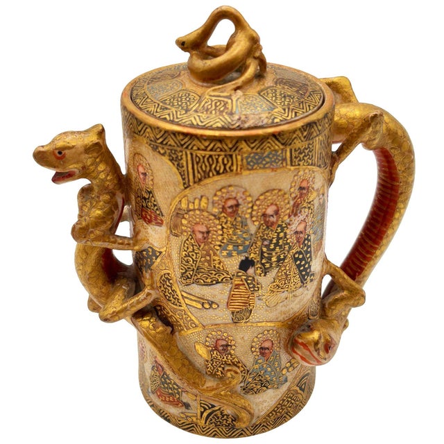 Late 19th Century Gyokushu Satsuma Earthenware Saki Pitcher, C. Meiji Period For Sale - Image 9 of 12
