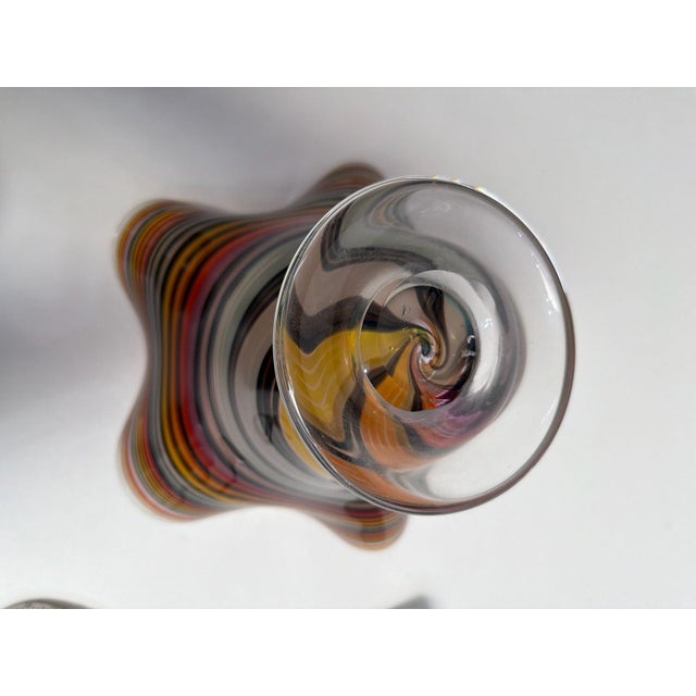 Jozefina Hand-Blown 9” inch Havana Wave Art Glass Vase with Rainbow Cane Swirl For Sale In Los Angeles - Image 6 of 9