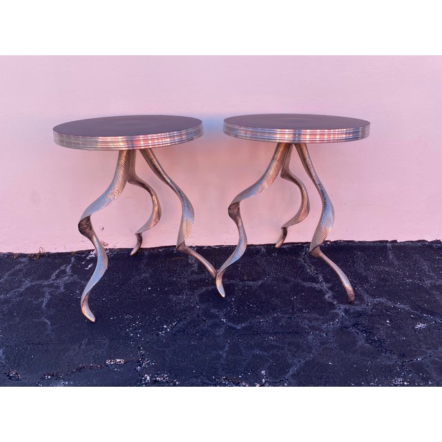 1980s 1980s French Guéridon Sculptural Aluminum Side Tables - a Pair For Sale - Image 5 of 11