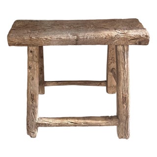 French Rustic Vintage Weathered Natural Wood Noodle Bench For Sale