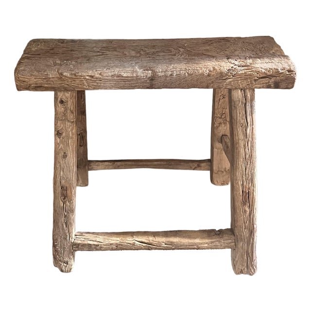 French Rustic Vintage Weathered Natural Wood Noodle Bench For Sale