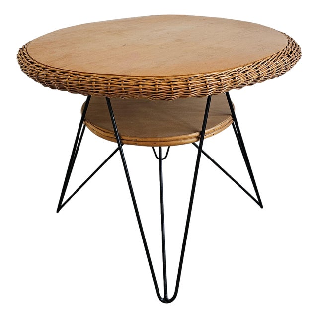 Mid-Century Modern Patio Wicker Table, Italy, 1950s For Sale