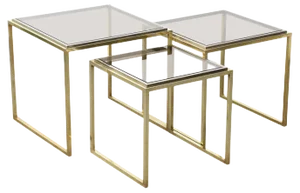 Mid-Century Italian Modern Chrome and Brass Smoked Glass Nesting Tables, 1970s, Set of 3
