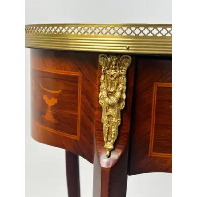 French Baroque Revival Style Oval Marquetry Side or End Table With Ormolu Accent For Sale - Image 15 of 16