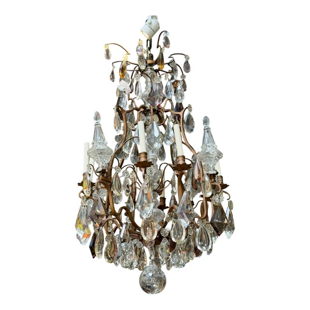 Antique Baccarat French Crystal & Bronze Chandelier For Sale
