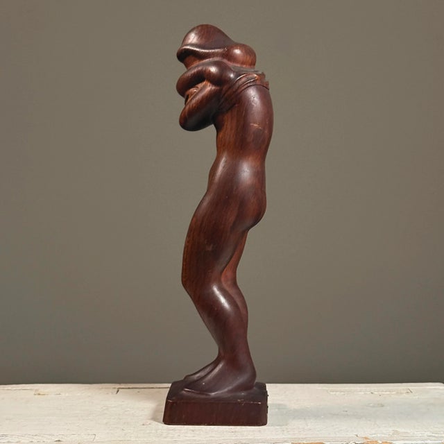 Antique Hand-Carved Art Deco Figurative Nude Sculpture, Signed "JE" (Niels Jakob Eriksen, 1899–1995) This rare Art Deco-...