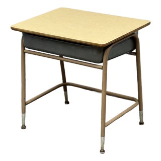 Lift-Top Metal + Wood School Desk, Mid 20th Century For Sale