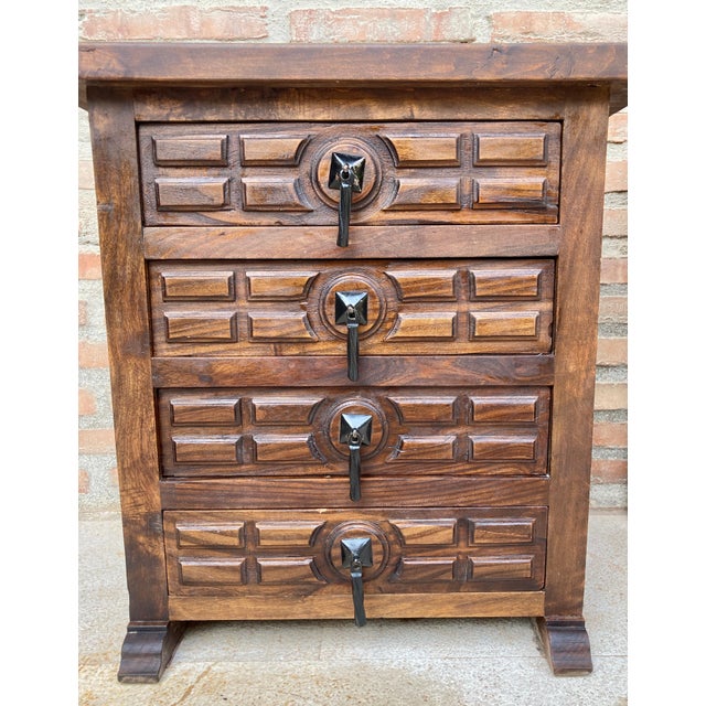 Spanish Nightstands with Four Drawers and Iron Hardware, 1950s, Set of 2 For Sale - Image 14 of 18