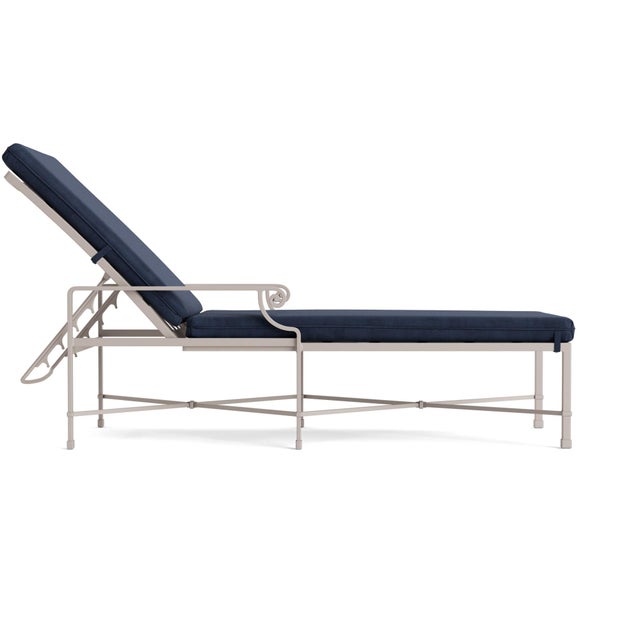 Contemporary Brown Jordan Venetian Adjustable Chaise Lounge, Dove frame with Fusion Neptune fabric For Sale - Image 3 of 11