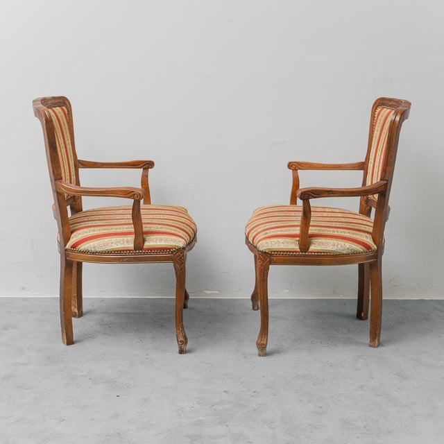 Wooden and Fabric Armchairs, 1950s, Set of 2 For Sale - Image 4 of 12