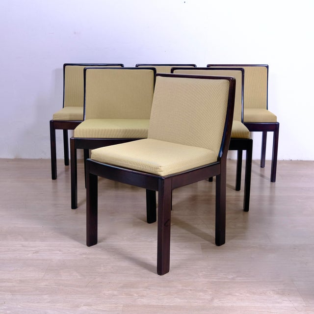 Brown Vintage Chairs in Wood and Fabric, 1970s, Set of 6 For Sale - Image 8 of 18