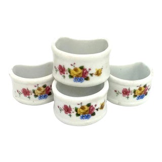 1960s Porcelain Hand Painted Flotal Napkin Rings Set of 4 For Sale