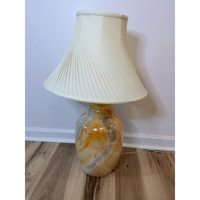 Striking vintage ceramic faux marble ginger jar style table lamp, circa 1970s, featuring a richly glazed faux onyx finish...
