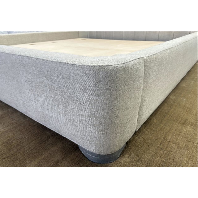 Attributed to Arhaus Tufted Wingback Upholstered Bed — King Custom Greige Upholstery | Deep Button Tufting | Fully Upholstered Frame For Sale - Image 17 of 17