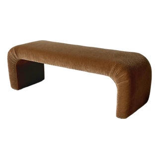 1980s Waterfall Bench in Champagne Cut Mohair For Sale