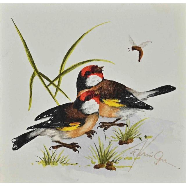 Unknown, Birds, Original Watercolor, 1970s For Sale