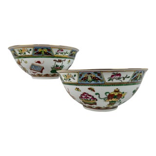 A Pair of Chinese Hand Painted Multi-Colored Porcelain Bowls-Mid Twentieth Century For Sale