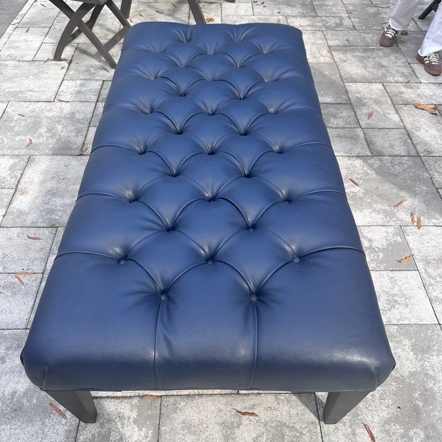 Lee Industries Blue Tufted Bench For Sale In Washington DC - Image 6 of 9