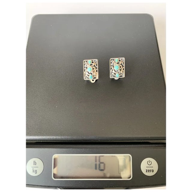 Late 20th Century Late 20th Century Sterling and Turquoise Clip-On Earrings, A Pair For Sale - Image 5 of 12