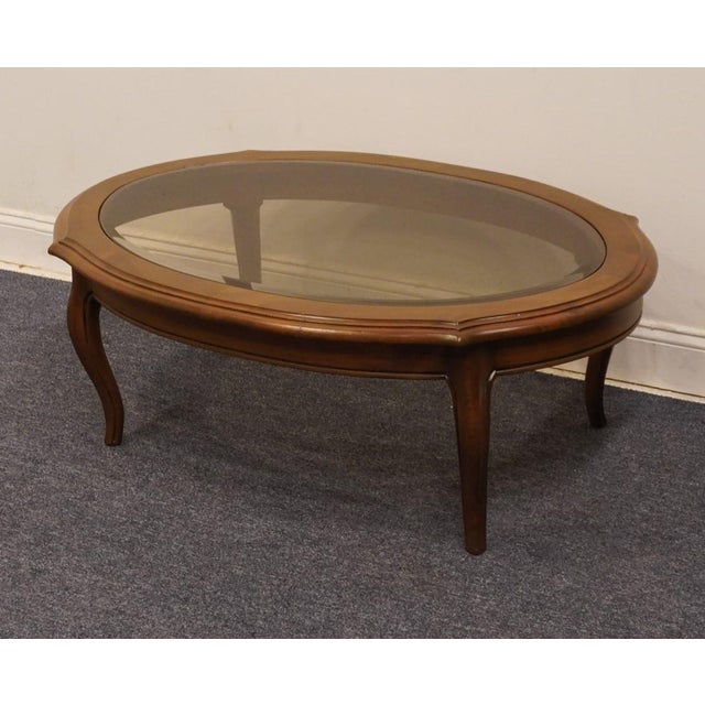 ETHAN ALLEN Chateau Normandy Collection 48" Oval Cocktail Table w. Beveled Amber Glass Top 17-8010 17" High 48" Wide 32"...