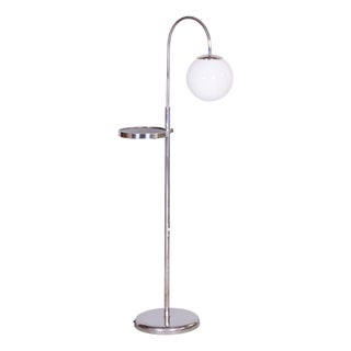 Bauhaus Floor Lamp in Steel and Milk Glass, Czechia, 1930s For Sale