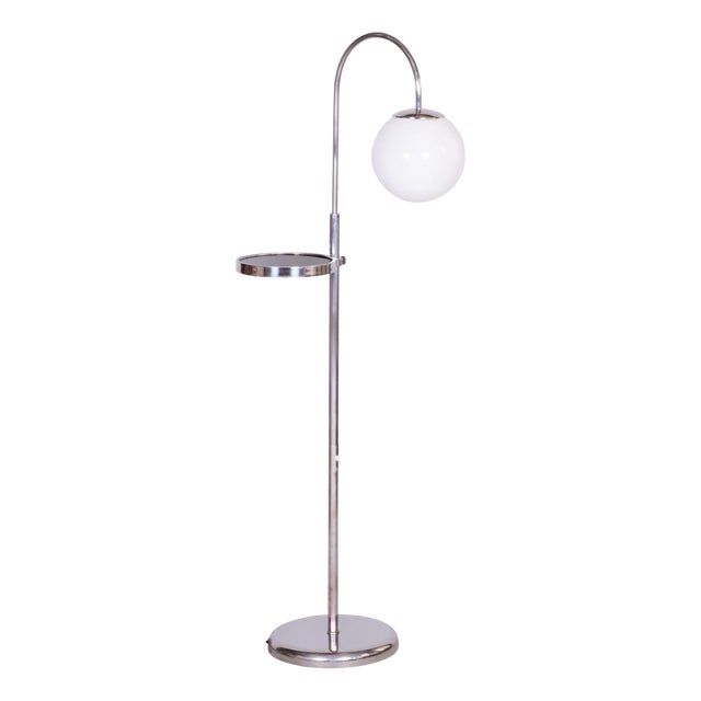 Bauhaus Floor Lamp in Steel and Milk Glass, Czechia, 1930s For Sale