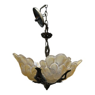 Vintage Genet Et Michon Five Panel Deco Chandelier For Sale