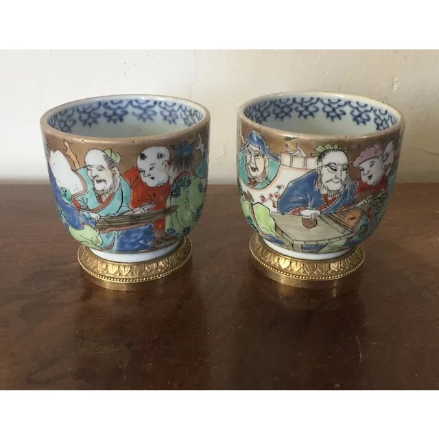 Antique 18th Century Japanese Edo Period Porcelain Mounted Beaker Cups - A Pair For Sale - Image 10 of 13