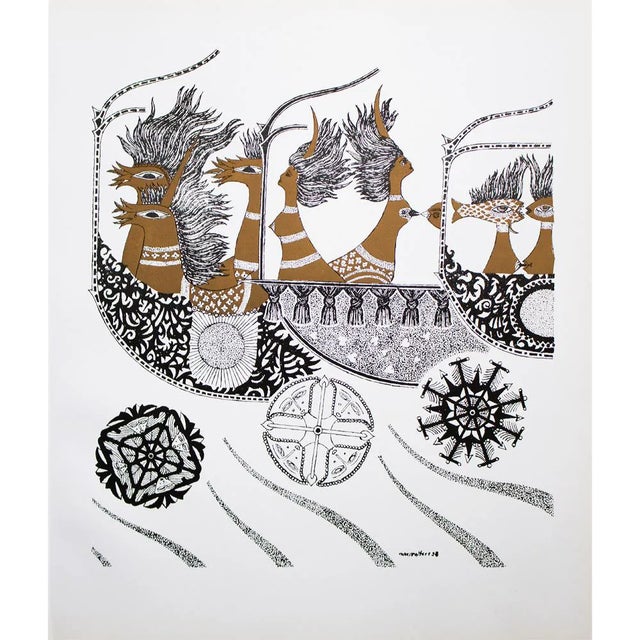 1968 Max Walter Svanberg Composition No. 6, Original Period Gold Leaf Lithograph For Sale