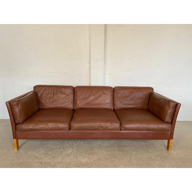 Mid-Century Danish Cognac Leather 3-Seater Sofa by Mogens Hansen, 1960s For Sale - Image 3 of 18