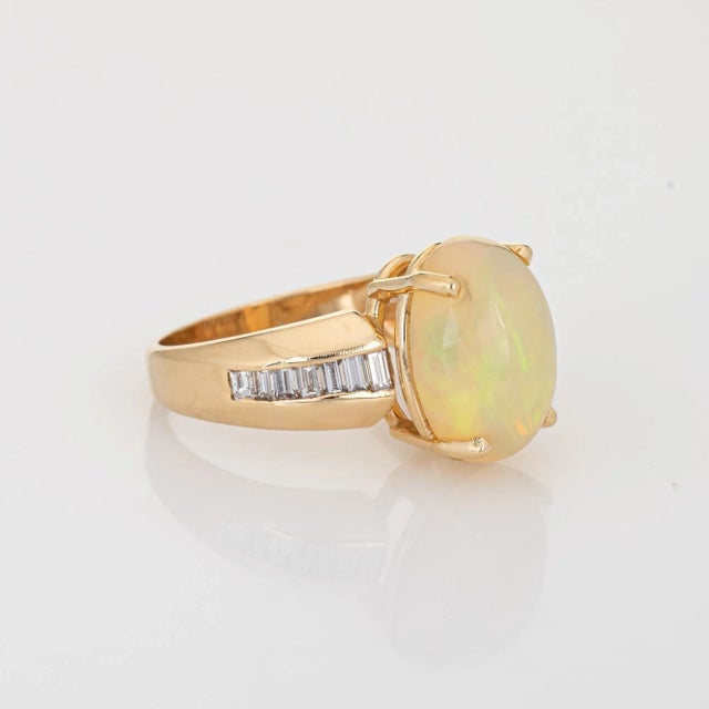 Modern Natural Opal Diamond Ring Vintage 14k Yellow Gold Oval Fine Jewelry size 7.25 For Sale - Image 3 of 7