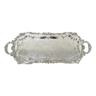 Vintage Sheffield Baroque Silver Plated Long Narrow Serving Platter Bar Tray For Sale