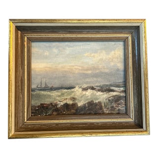 1940’s Original Traditional Rocky Beach Seascape Watercolor Painting For Sale