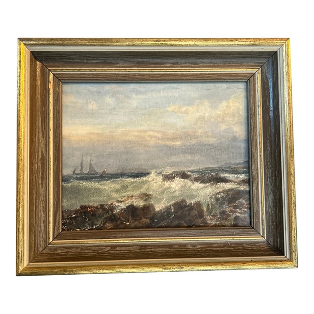 1940’s Original Traditional Rocky Beach Seascape Watercolor Painting For Sale