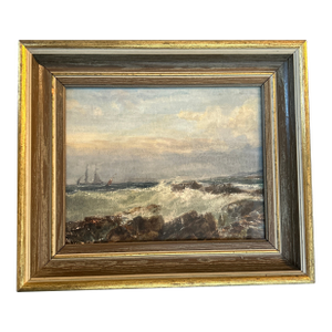 1940’s Original Traditional Rocky Beach Seascape Watercolor Painting