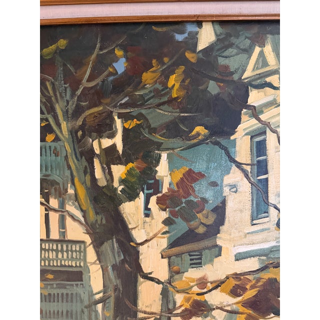 Vintage Mid Century Impasto Oil Painting, Historic House in Autumn, Signed S. Harper, Carved Gold Frame For Sale - Image 6 of 12