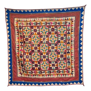 Indian Banjara Embroidered Chaakla Textile With Mirrors Gujarat India For Sale