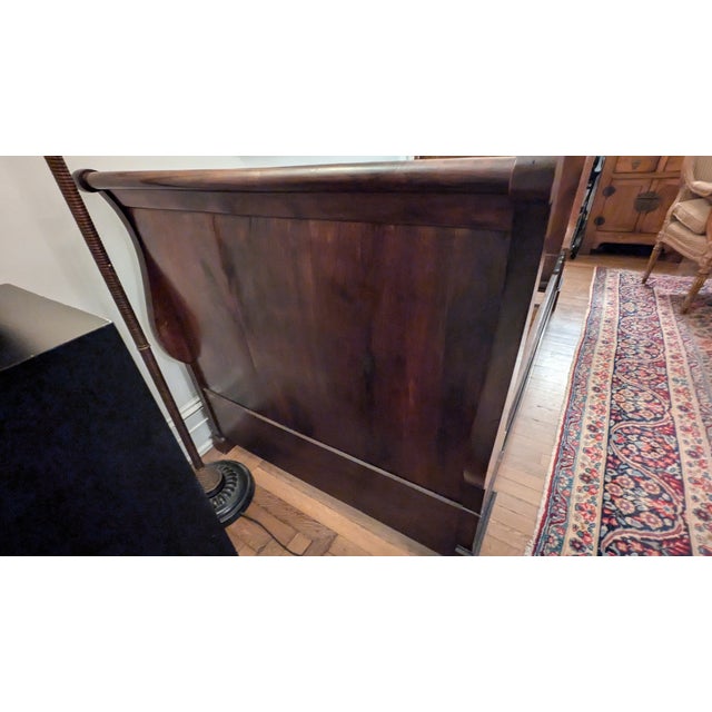 Chestnut 19th Century French Sleigh Bed Complete With Custom Velveteen Mattress, Back & End Pillows For Sale - Image 8 of 13