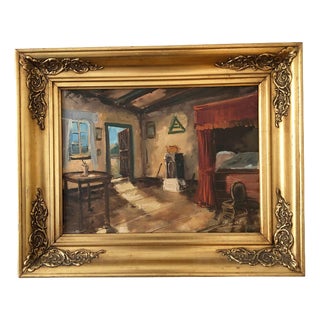 Bjarne Landberg, Cottage Interior, 1960s, Oil Painting on Canvas, Framed For Sale
