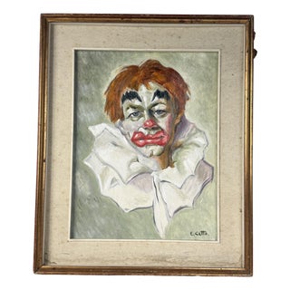 E. Gatto, Clown, 1960s, Oil on Canvas, Framed For Sale